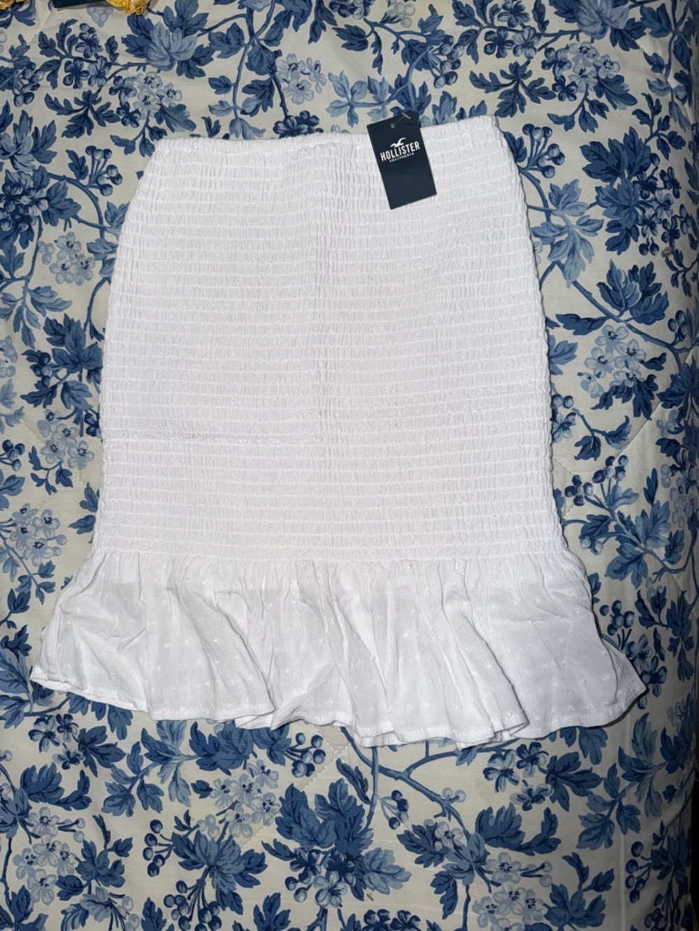 Hollister White Smocked Mini Skirt with Ruffle Hem